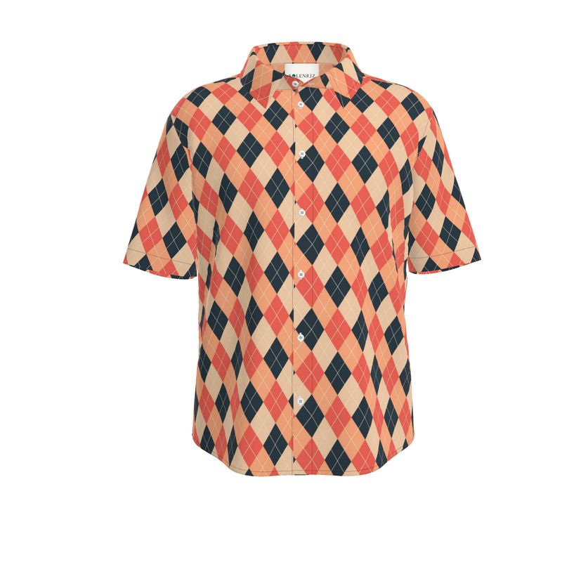 Men’s Coral & Navy Argyle Short-Sleeve Shirt | Solenriz - Rizzlly