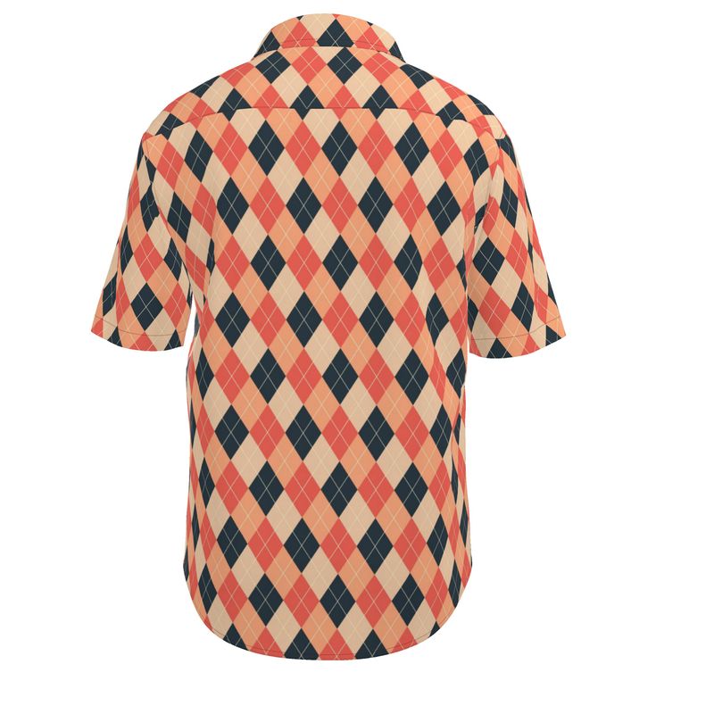 Men’s Coral & Navy Argyle Short-Sleeve Shirt | Solenriz - Rizzlly