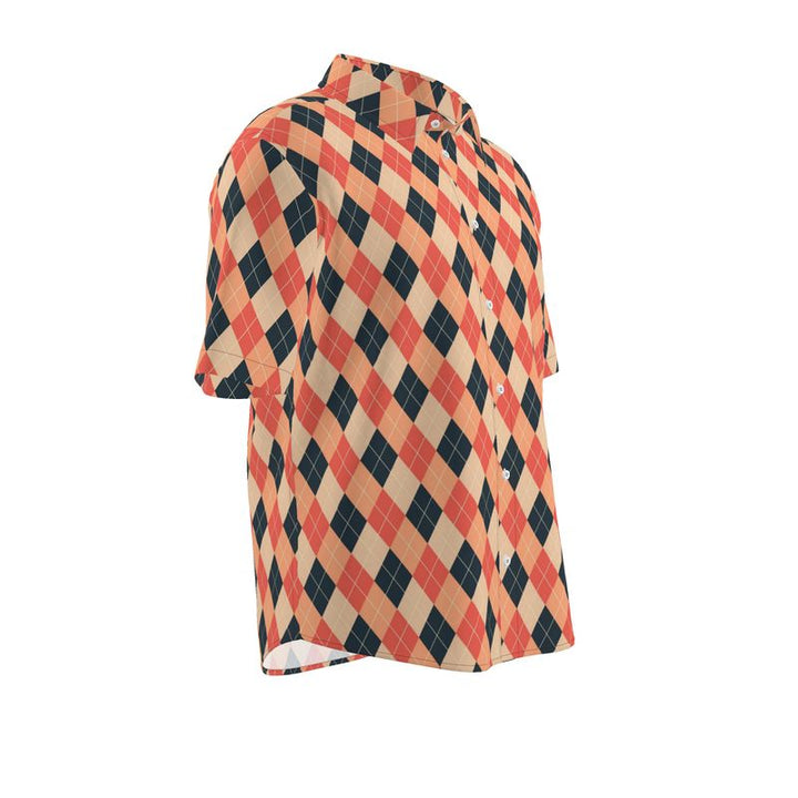 Men’s Coral & Navy Argyle Short-Sleeve Shirt | Solenriz - Rizzlly