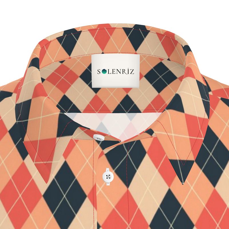 Men’s Coral & Navy Argyle Short-Sleeve Shirt | Solenriz - Rizzlly