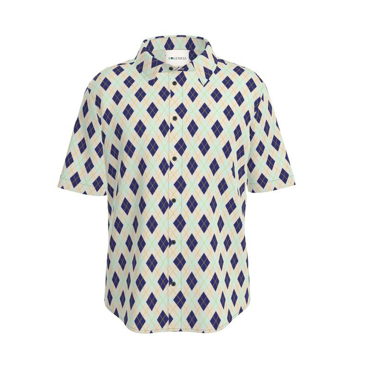 Men’s Navy & Mint Argyle Short-Sleeve Shirt | Solenriz - Rizzlly