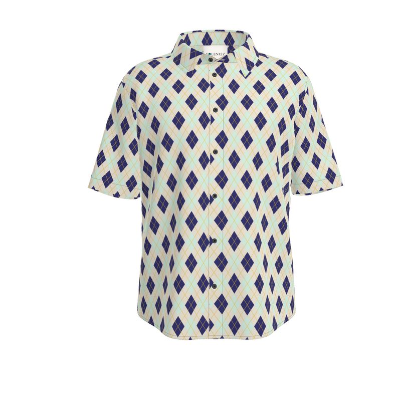 Men’s Navy & Mint Argyle Short-Sleeve Shirt | Solenriz - Rizzlly
