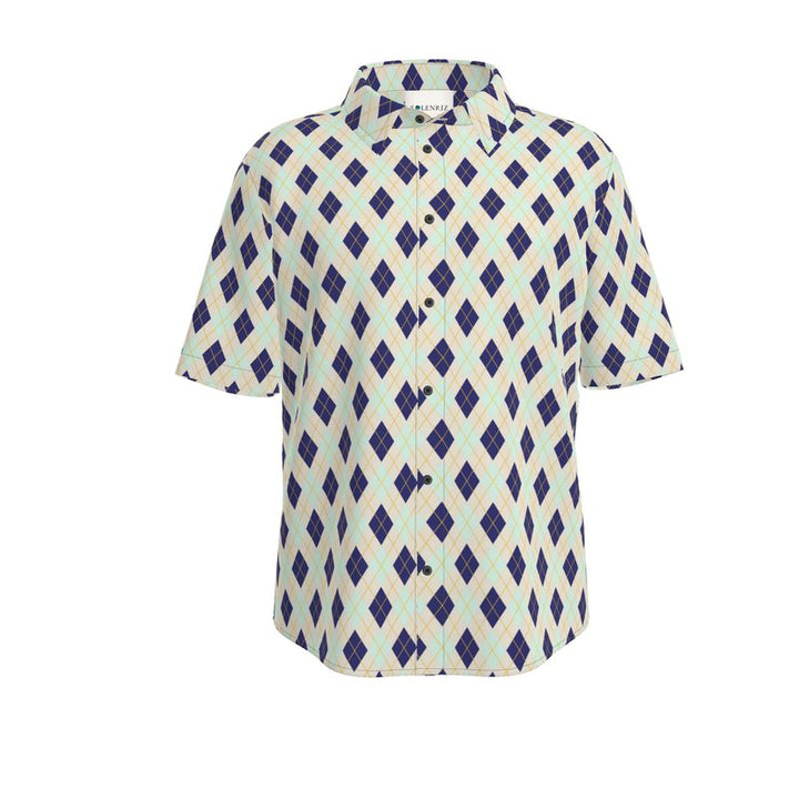 Men’s Navy & Mint Argyle Short-Sleeve Shirt | Solenriz - Rizzlly