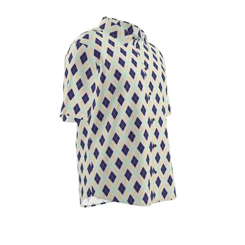 Men’s Navy & Mint Argyle Short-Sleeve Shirt | Solenriz - Rizzlly