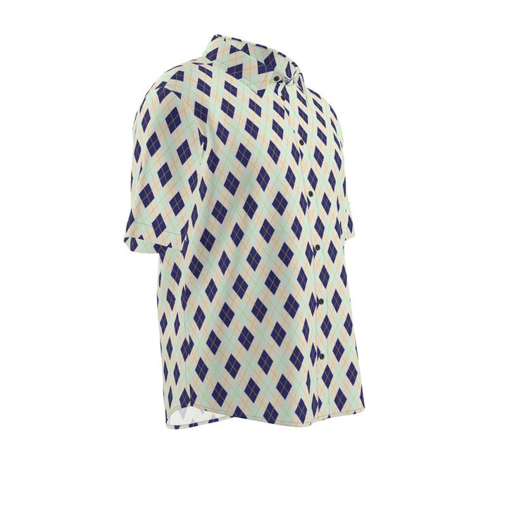 Men’s Navy & Mint Argyle Short-Sleeve Shirt | Solenriz - Rizzlly
