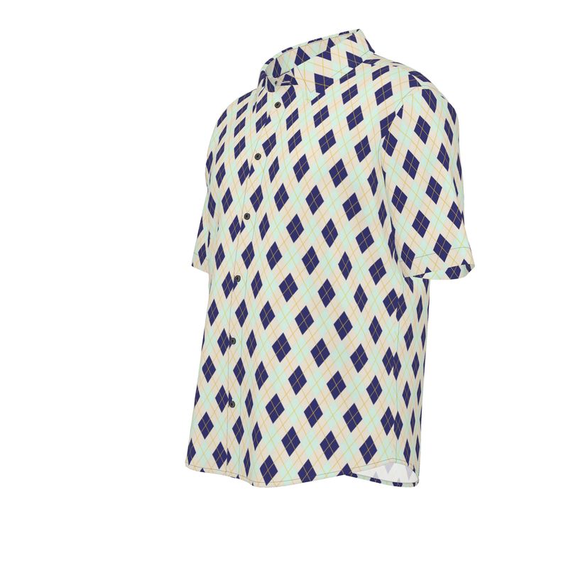 Men’s Navy & Mint Argyle Short-Sleeve Shirt | Solenriz - Rizzlly