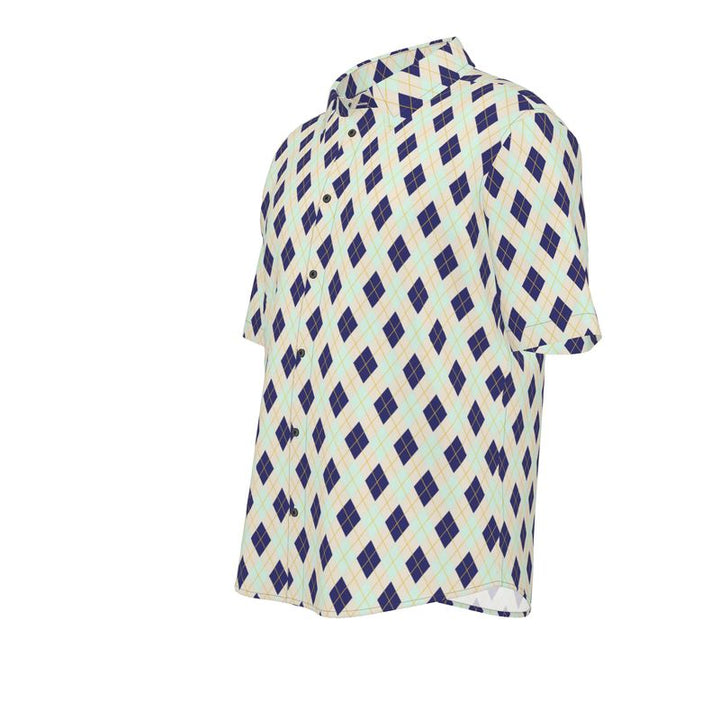 Men’s Navy & Mint Argyle Short-Sleeve Shirt | Solenriz - Rizzlly