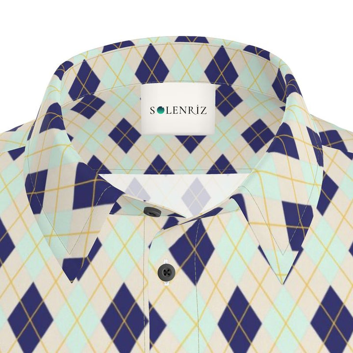 Men’s Navy & Mint Argyle Short-Sleeve Shirt | Solenriz - Rizzlly
