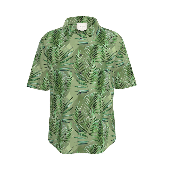 Men’s Sage Green Palm Leaf Short-Sleeve Shirt | Solenriz - Rizzlly