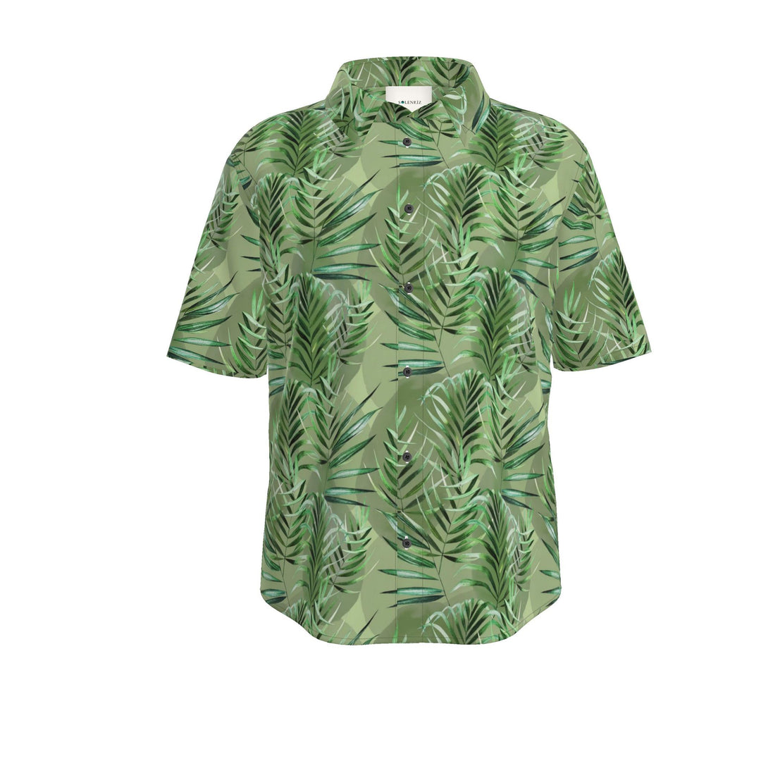 Men’s Sage Green Palm Leaf Short-Sleeve Shirt | Solenriz - Rizzlly