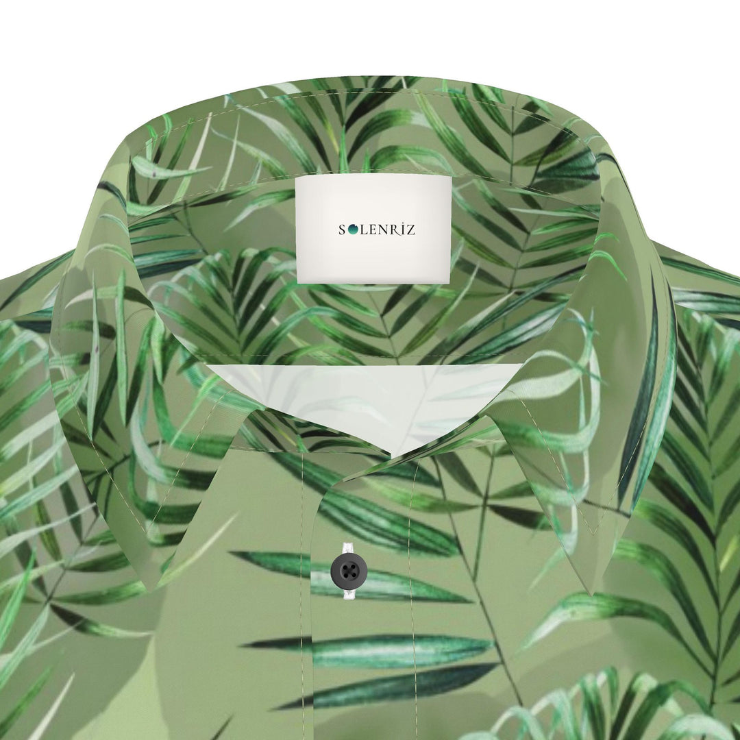 Men’s Sage Green Palm Leaf Short-Sleeve Shirt | Solenriz - Rizzlly