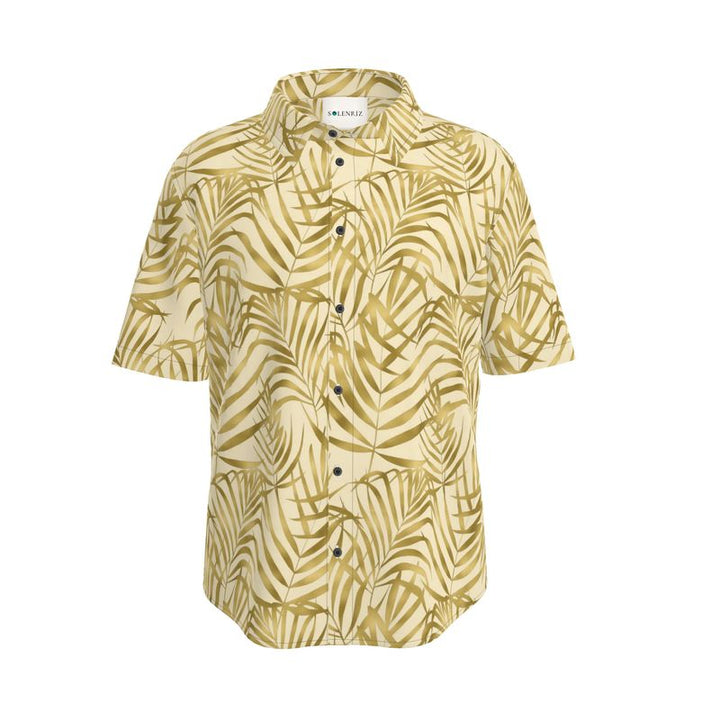 Men’s Sand Beige Palm Leaf Short-Sleeve Shirt | Solenriz - Rizzlly