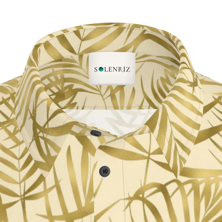 Men’s Sand Beige Palm Leaf Short-Sleeve Shirt | Solenriz - Rizzlly