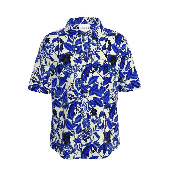 Men’s Ivory & Indigo Botanical Short-Sleeve Shirt | Solenriz - Rizzlly
