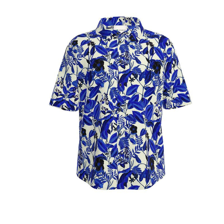 Men’s Ivory & Indigo Botanical Short-Sleeve Shirt | Solenriz - Rizzlly