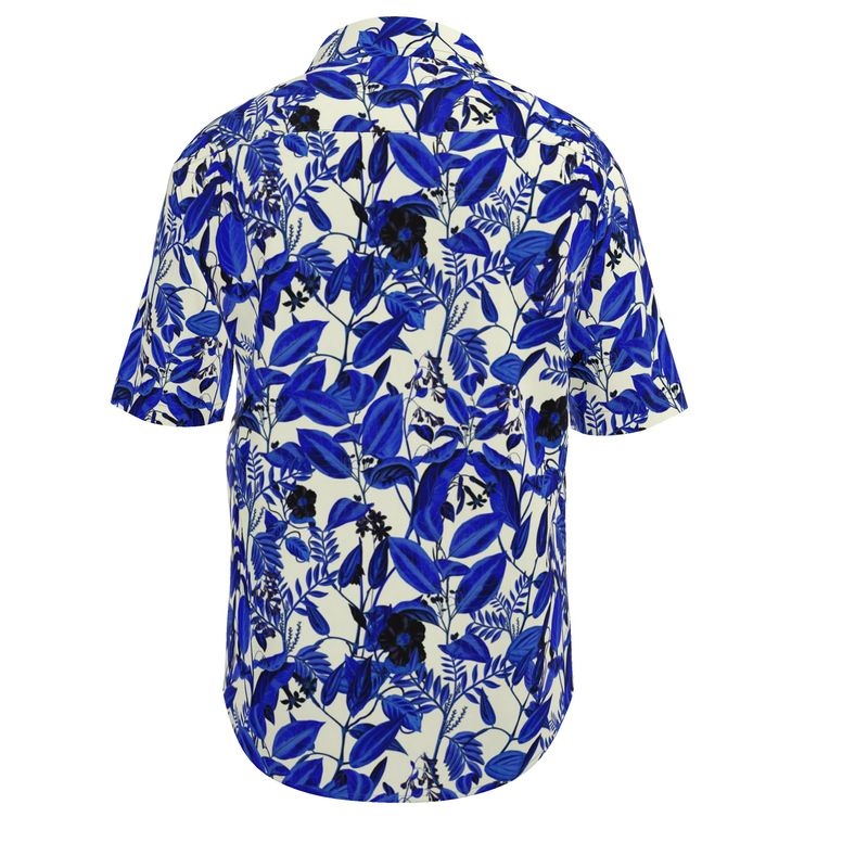 Men’s Ivory & Indigo Botanical Short-Sleeve Shirt | Solenriz - Rizzlly