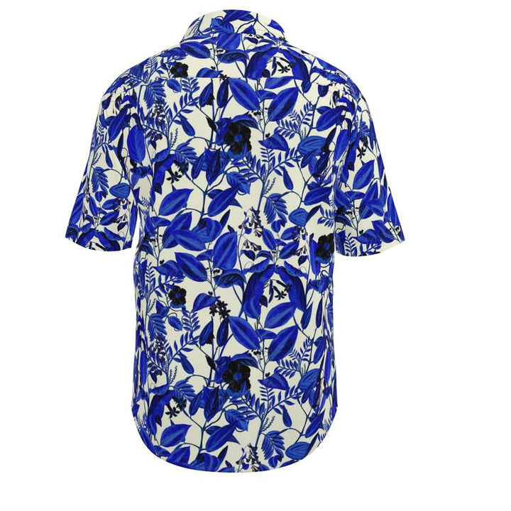Men’s Ivory & Indigo Botanical Short-Sleeve Shirt | Solenriz - Rizzlly
