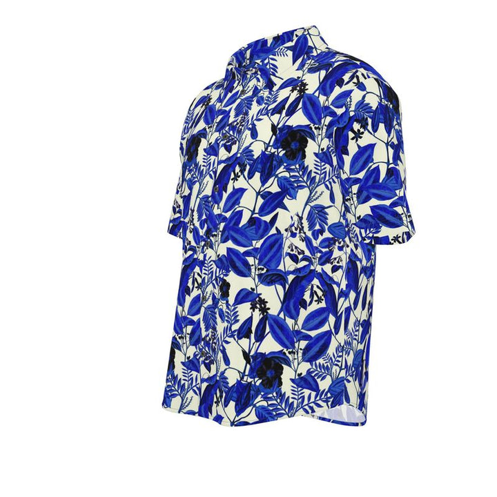 Men’s Ivory & Indigo Botanical Short-Sleeve Shirt | Solenriz - Rizzlly