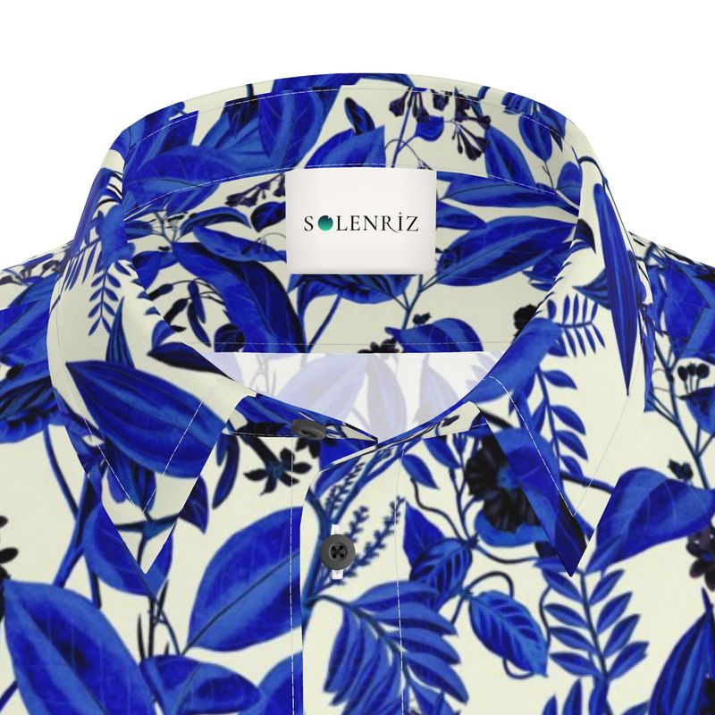 Men’s Ivory & Indigo Botanical Short-Sleeve Shirt | Solenriz - Rizzlly