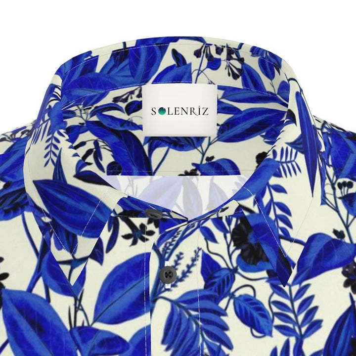 Men’s Ivory & Indigo Botanical Short-Sleeve Shirt | Solenriz - Rizzlly