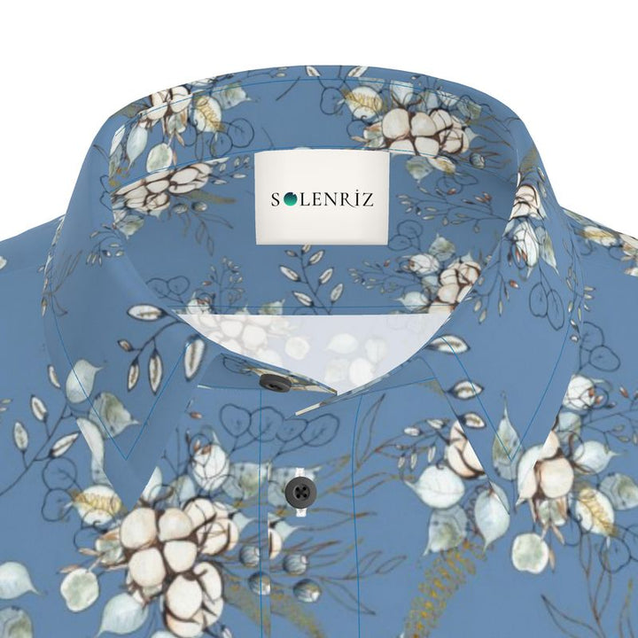 Men’s Powder Blue Floral Short-Sleeve Shirt | Solenriz - Rizzlly
