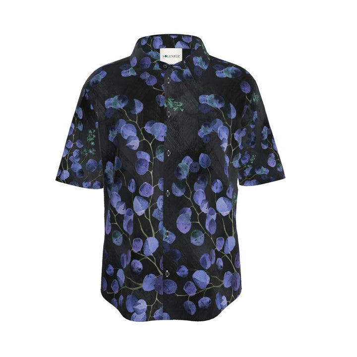 Men’s Charcoal & Blue Botanical Short-Sleeve Shirt | Solenriz - Rizzlly
