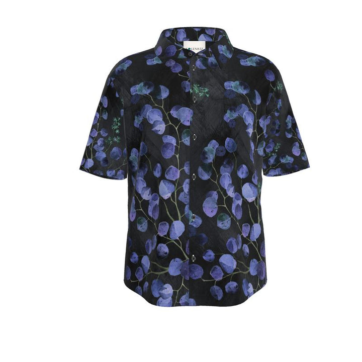 Men’s Charcoal & Blue Botanical Short-Sleeve Shirt | Solenriz - Rizzlly