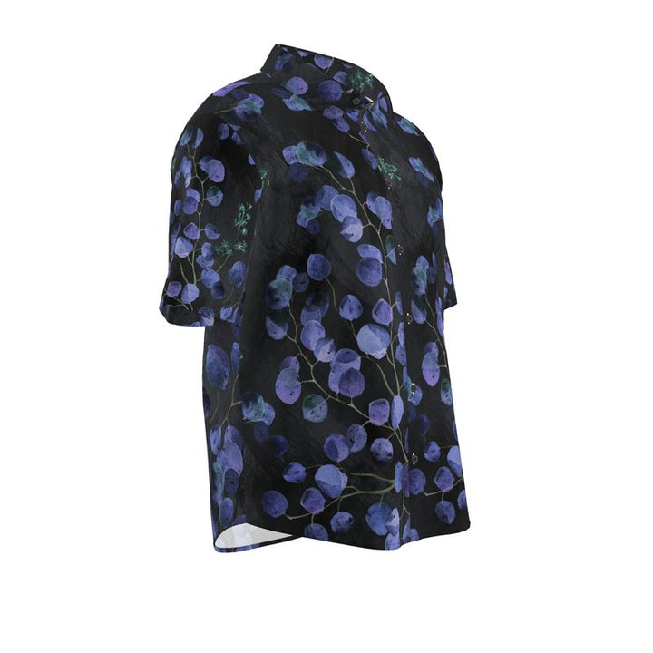 Men’s Charcoal & Blue Botanical Short-Sleeve Shirt | Solenriz - Rizzlly