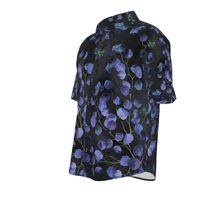 Men’s Charcoal & Blue Botanical Short-Sleeve Shirt | Solenriz - Rizzlly