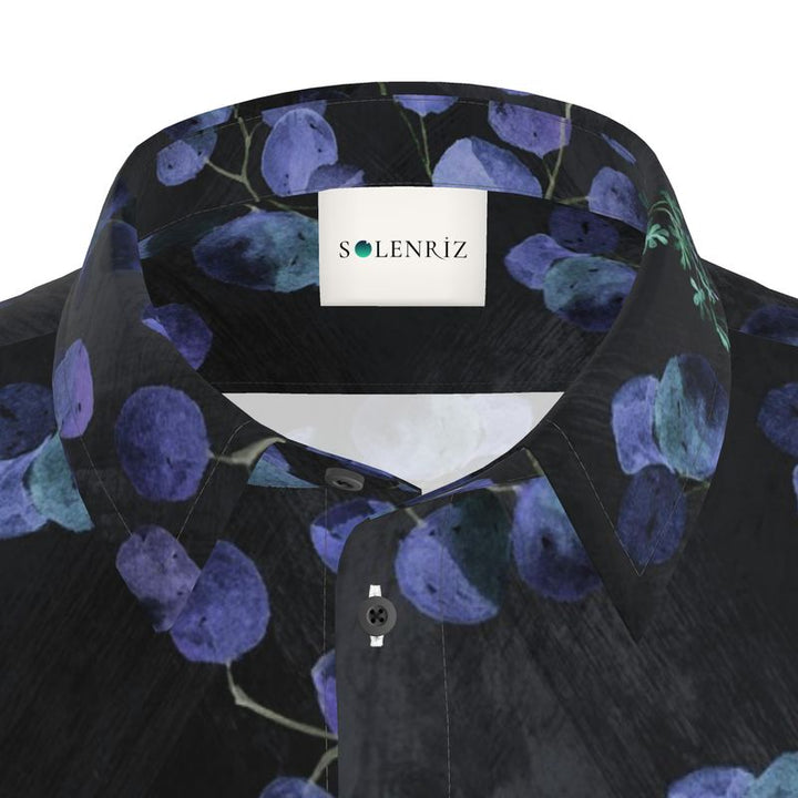 Men’s Charcoal & Blue Botanical Short-Sleeve Shirt | Solenriz - Rizzlly