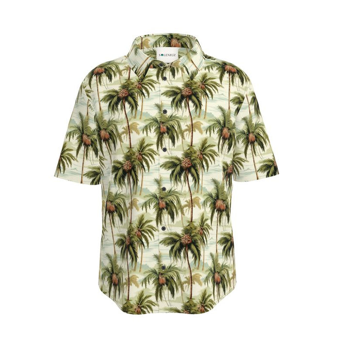 Men’s Ivory & Green Palm Tree Short-Sleeve Shirt | Solenriz - Rizzlly