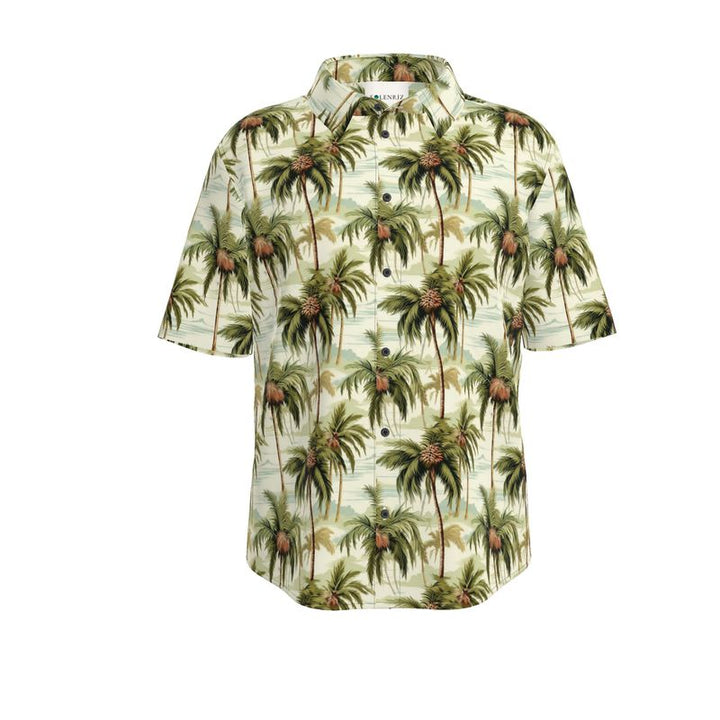 Men’s Ivory & Green Palm Tree Short-Sleeve Shirt | Solenriz - Rizzlly