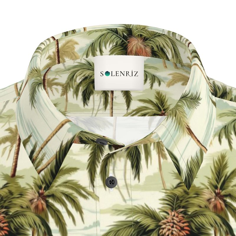 Men’s Ivory & Green Palm Tree Short-Sleeve Shirt | Solenriz - Rizzlly