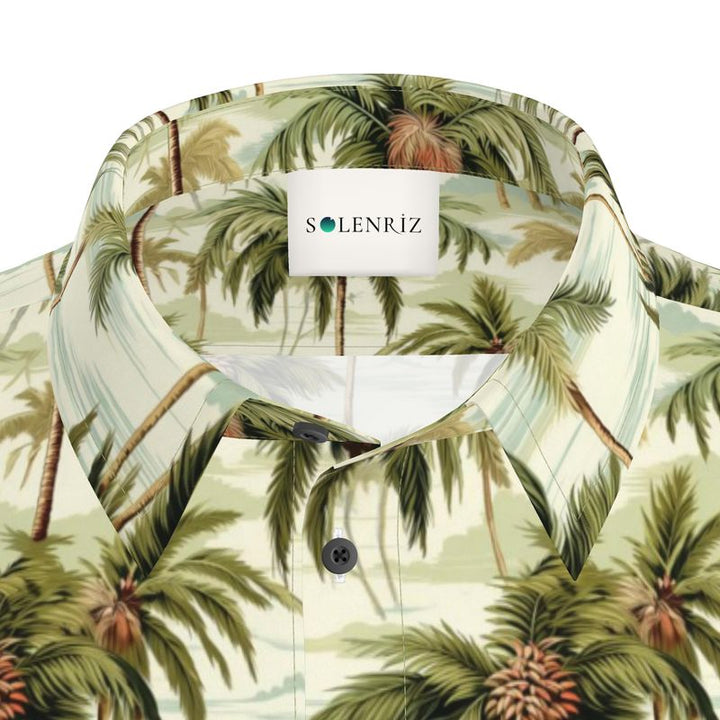 Men’s Ivory & Green Palm Tree Short-Sleeve Shirt | Solenriz - Rizzlly