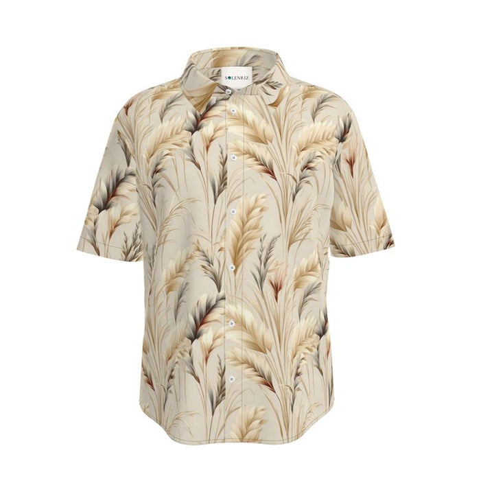 Men’s Beige Pampas Grass Short-Sleeve Shirt | Solenriz - Rizzlly