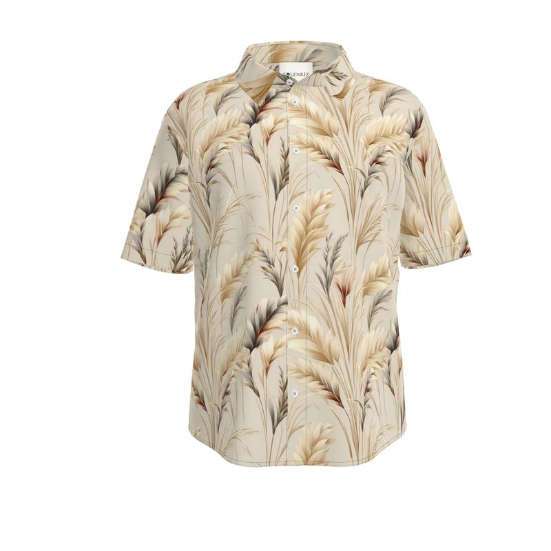 Men’s Beige Pampas Grass Short-Sleeve Shirt | Solenriz - Rizzlly