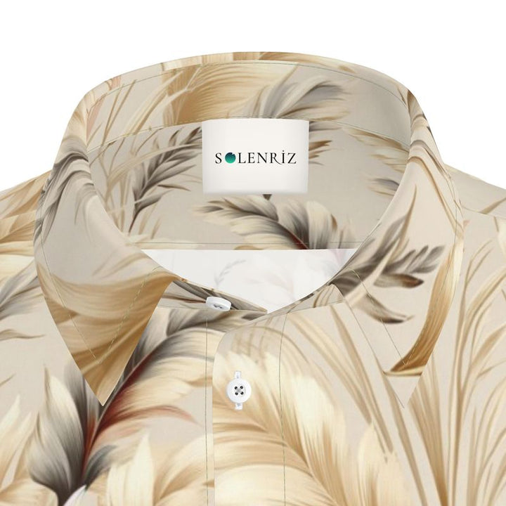 Men’s Beige Pampas Grass Short-Sleeve Shirt | Solenriz - Rizzlly
