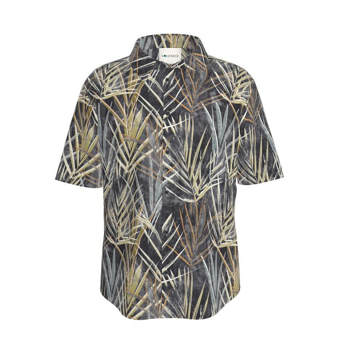 Men’s Charcoal & Sand Palm Leaf Short-Sleeve Shirt | Solenriz - Rizzlly