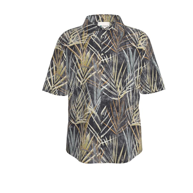 Men’s Charcoal & Sand Palm Leaf Short-Sleeve Shirt | Solenriz - Rizzlly