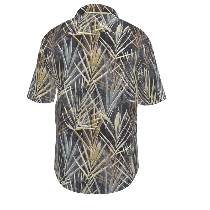 Men’s Charcoal & Sand Palm Leaf Short-Sleeve Shirt | Solenriz - Rizzlly