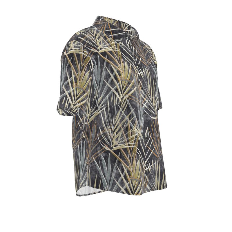 Men’s Charcoal & Sand Palm Leaf Short-Sleeve Shirt | Solenriz - Rizzlly