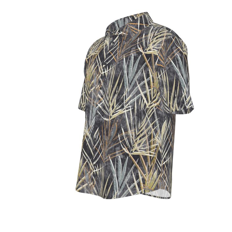 Men’s Charcoal & Sand Palm Leaf Short-Sleeve Shirt | Solenriz - Rizzlly
