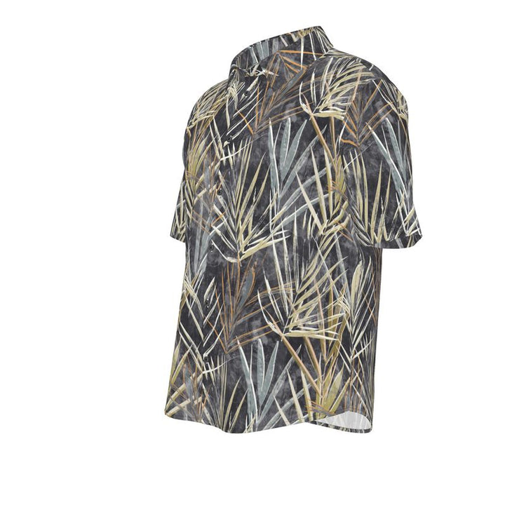 Men’s Charcoal & Sand Palm Leaf Short-Sleeve Shirt | Solenriz - Rizzlly