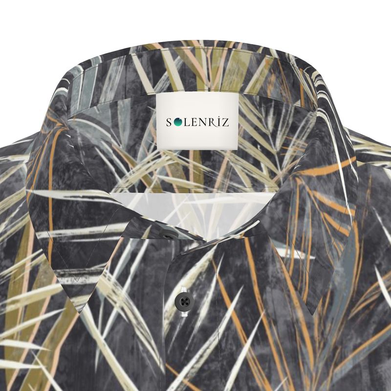 Men’s Charcoal & Sand Palm Leaf Short-Sleeve Shirt | Solenriz - Rizzlly