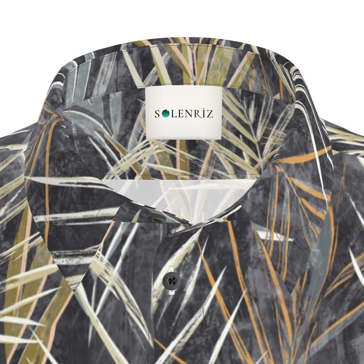 Men’s Charcoal & Sand Palm Leaf Short-Sleeve Shirt | Solenriz - Rizzlly