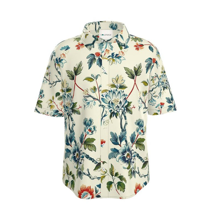 Men’s Ivory Botanical Floral Short-Sleeve Shirt | Solenriz - Rizzlly