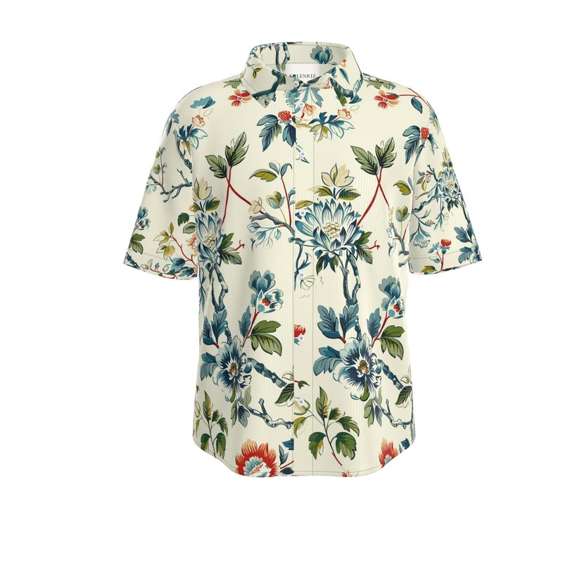 Men’s Ivory Botanical Floral Short-Sleeve Shirt | Solenriz - Rizzlly