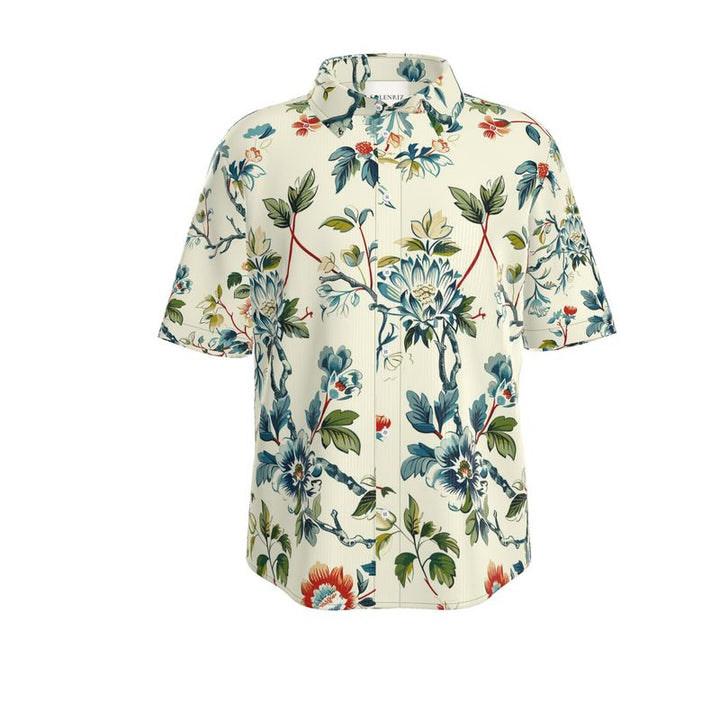 Men’s Ivory Botanical Floral Short-Sleeve Shirt | Solenriz - Rizzlly