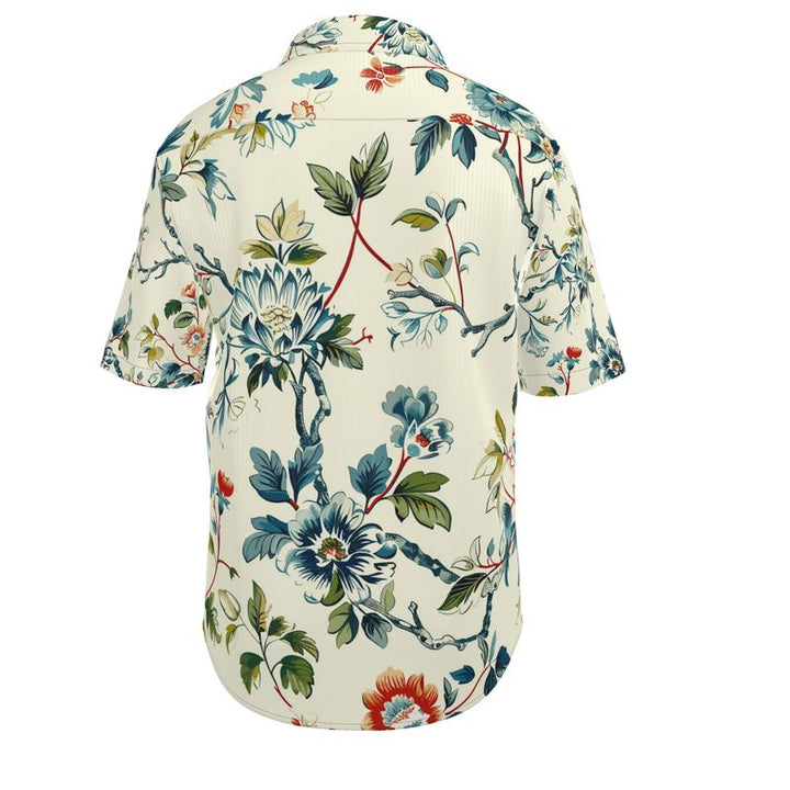 Men’s Ivory Botanical Floral Short-Sleeve Shirt | Solenriz - Rizzlly