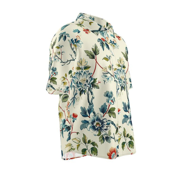 Men’s Ivory Botanical Floral Short-Sleeve Shirt | Solenriz - Rizzlly